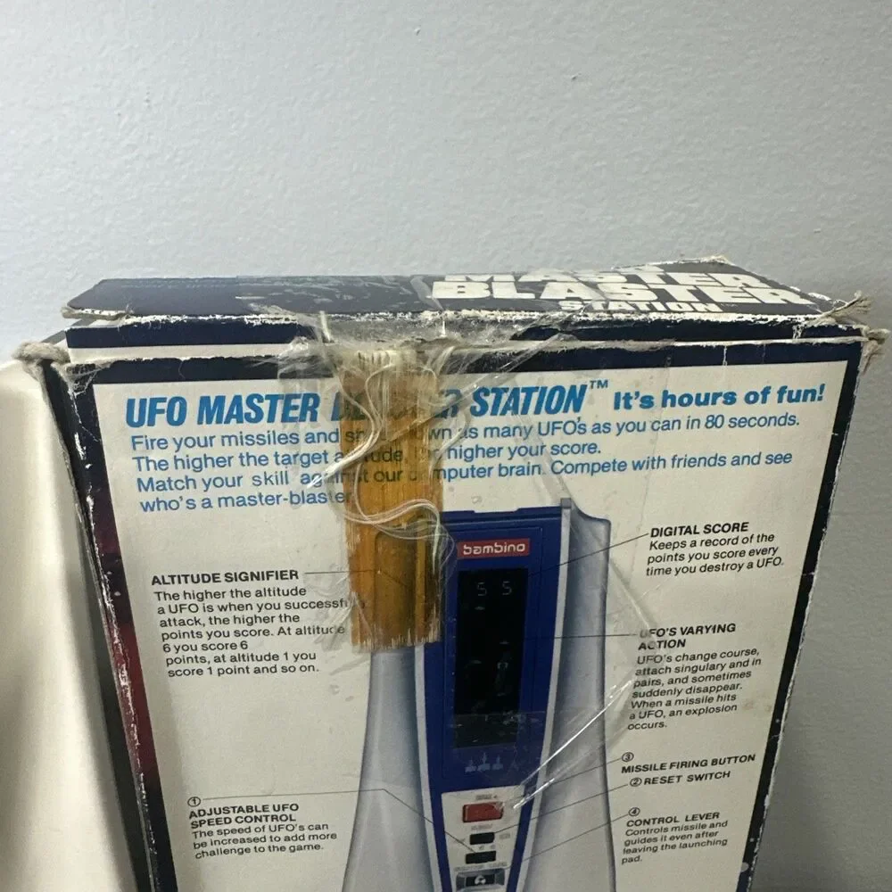 Bambino UFO Master Blaster Station Handheld Game W/ Box Manual Tested Fast Ship